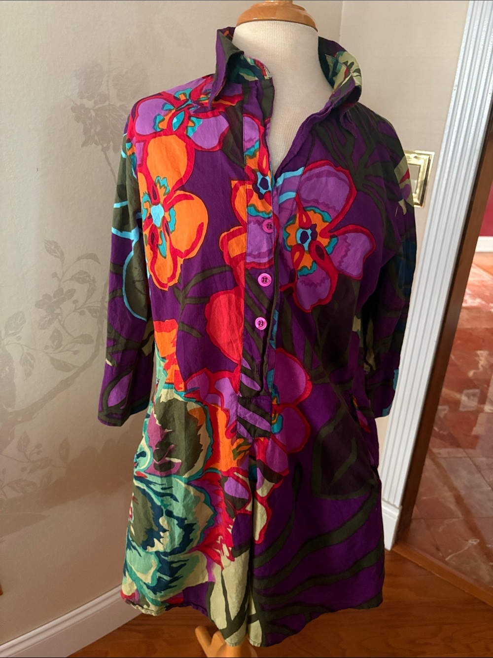Soft Surroundings Purple Multi Floral Button Tunic